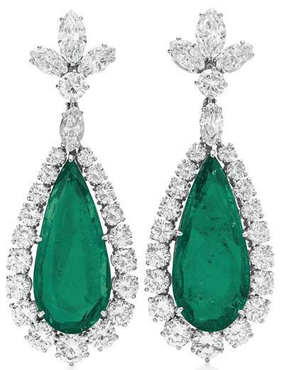 Elizabeth Taylor's -A pair of emerald-and-diamond ear pendants - Natural Blue Sapphires