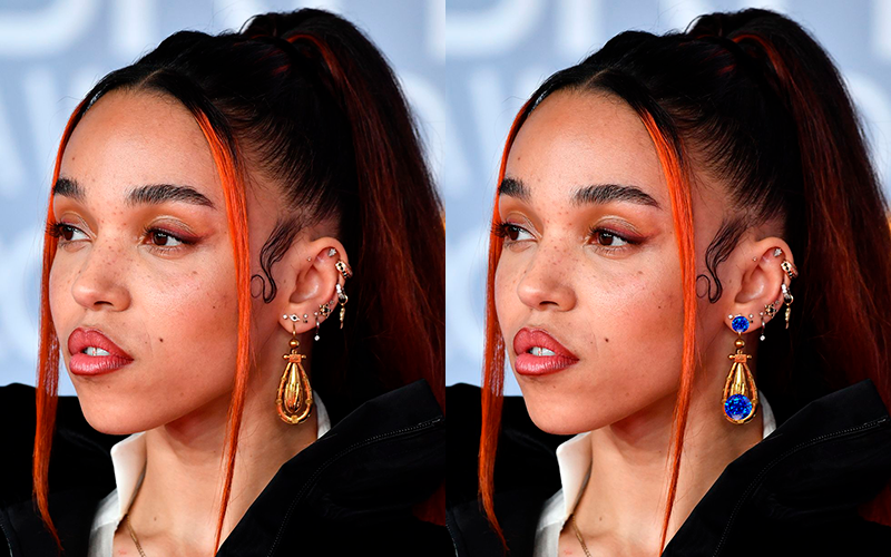 Reimagine these 10 famous jewellery - Fka Twigs’s Huggies - Natural Blue Sapphires