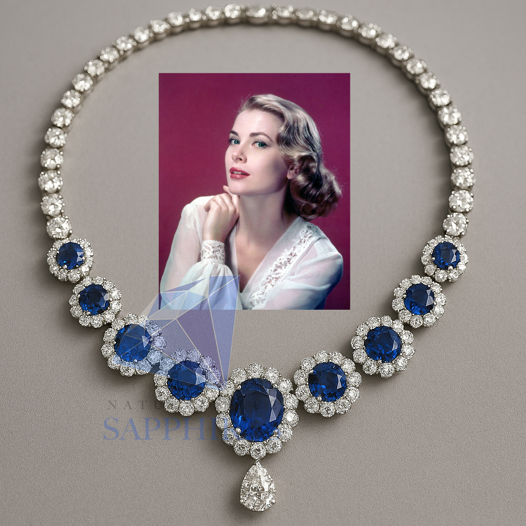Grace Kelly’s -The Diamond and Sapphire Necklace - Natural Blue Sapphires
