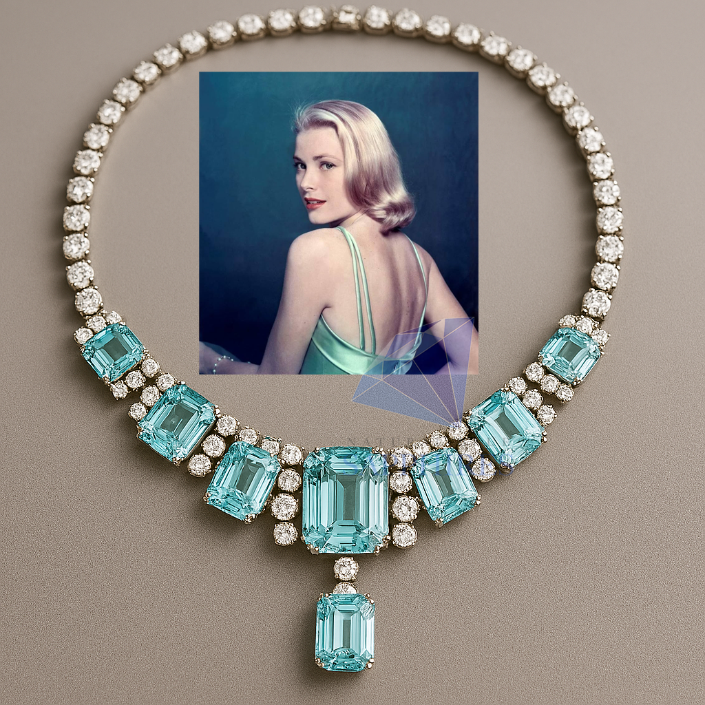 Grace Kelly’s - The Aquamarine and Diamond Necklace - Natural Blue Sapphires