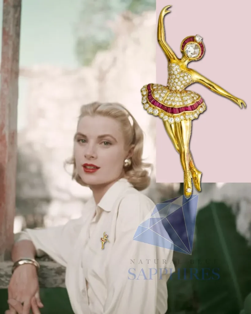 Grace Kelly’s - The Ruby and Diamond Ballerina Brooch by Van Cleef & Arpels - Natural Blue Sapphires